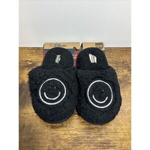 Dluxe By Dearforms Boy's Slippers Smiley Face Slip On Black 11/12